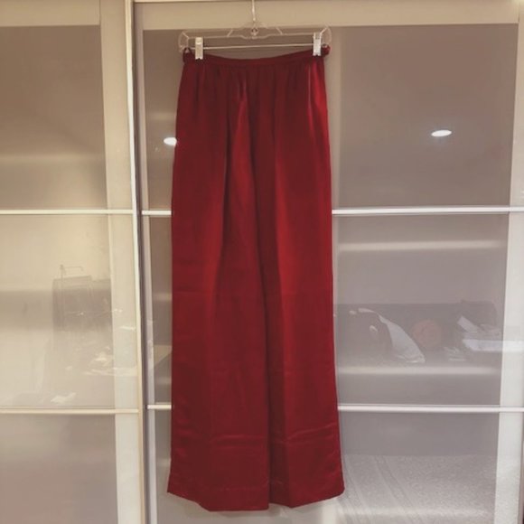 Women's Vintage Yves Saint Laurent Crimson Silk Trousers Classic Holiday Style - Picture 1 of 8